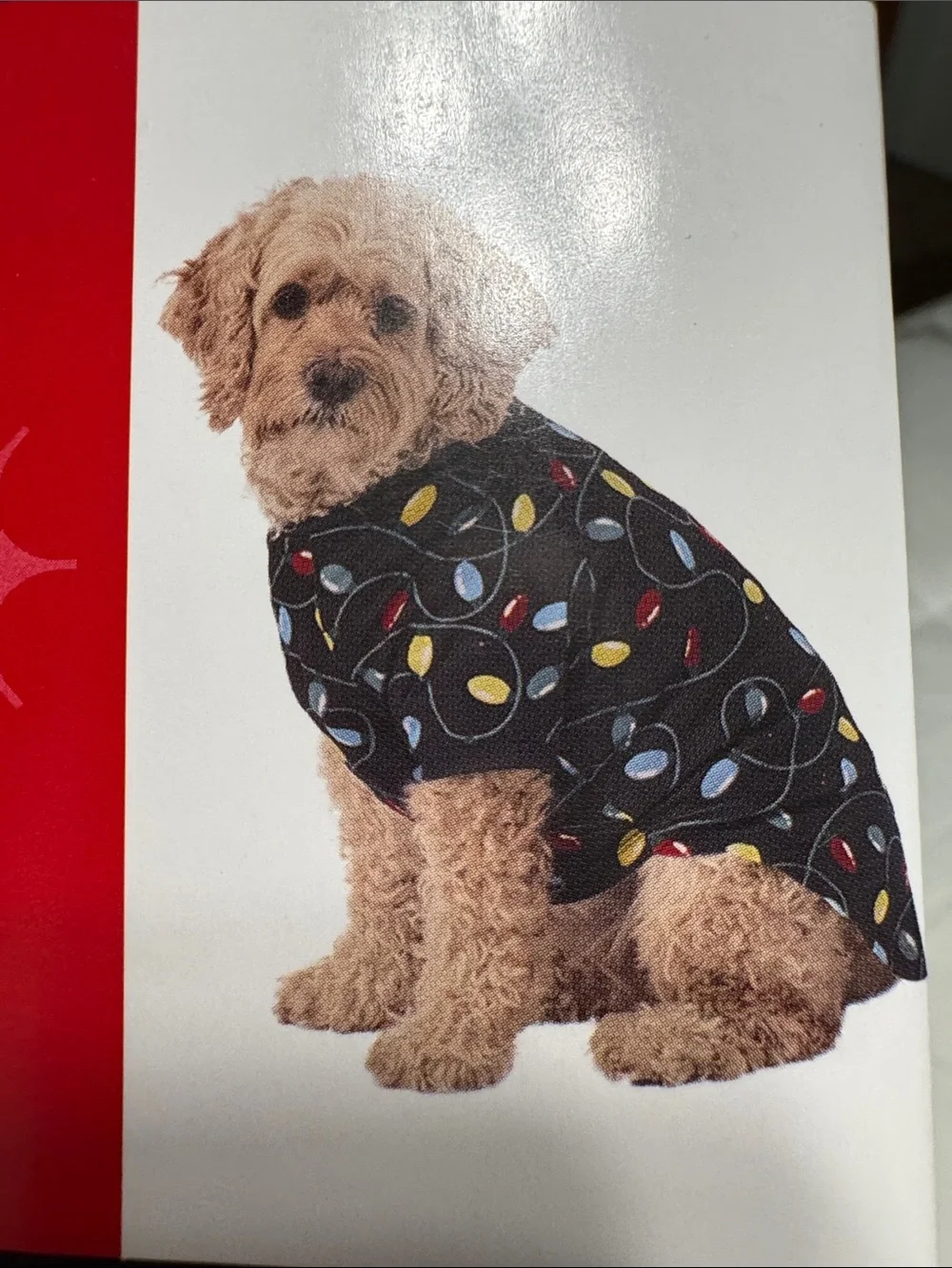 Holiday Time Pet Pajamas - Black with Red, Blue, Yellow, Teal Lights XL